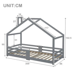 Lit cabane Maison 90 x 200cm Gris
