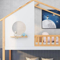 Lit Cabane, Lit Superposé Avec Échelle à Angle Droit,bois, Blanc 90x200cm