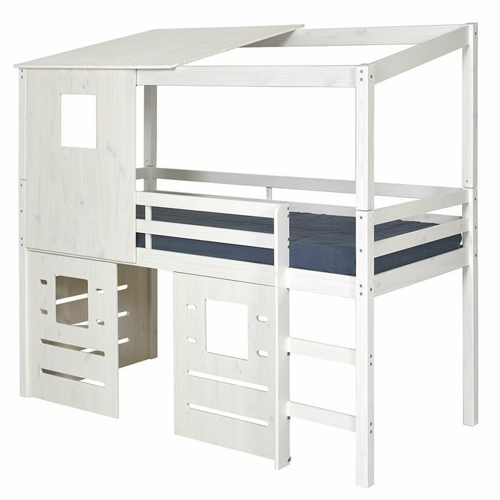 Lit cabane 90x200cm Mi-hauteur avec matelas Alma blanc